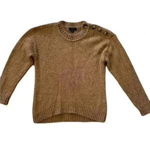 Womens J Crew Chunky Button-Shoulder Crewneck Sweater Alpaca Wool Size XXS Brown